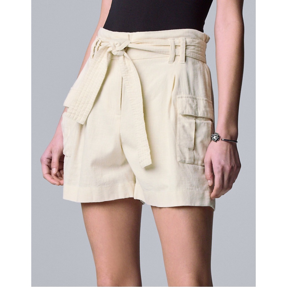 NWT Simply Vera Vera Wang Tie-Front Cargo Shorts Linen Blend White Size XXL